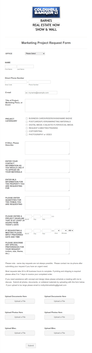 Marketing Project Request Form Template