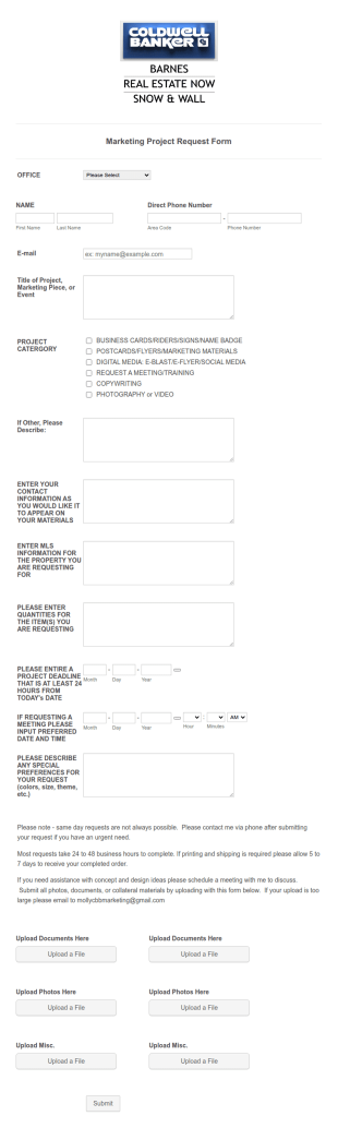 Marketing Project Request Form Template