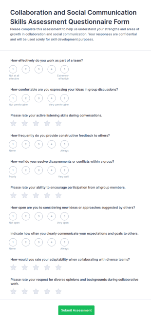 Collaboration And Social Communication Skills Assessment Form Template