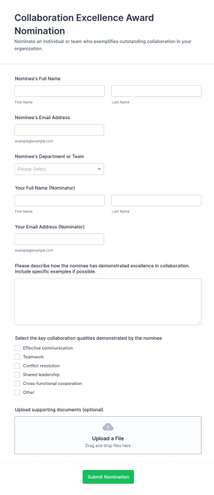 Collaboration Excellence Award Nomination Form Template
