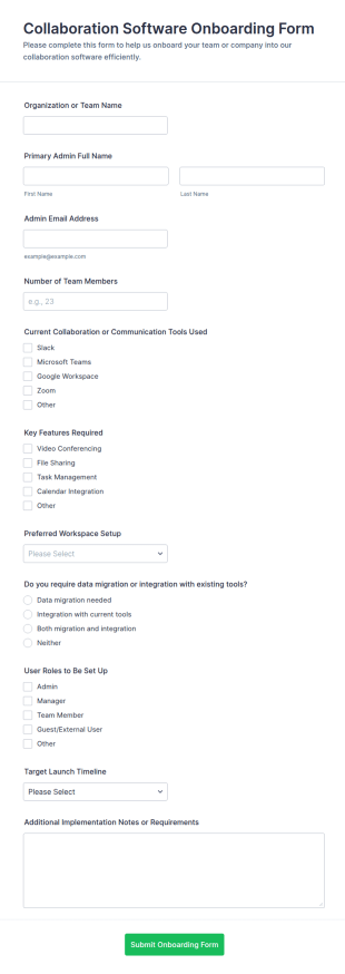 Collaboration Software Onboarding Form Template