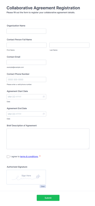 Collaborative Agreement Registration Form Template