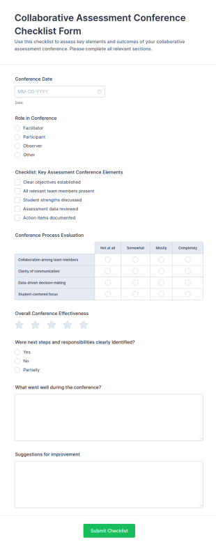Collaborative Assessment Conference Checklist Form Template
