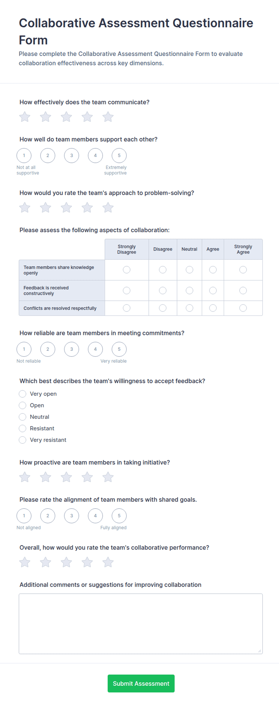 Collaborative Assessment Questionnaire Form Template | Jotform