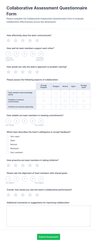Collaborative Assessment Questionnaire Form Template