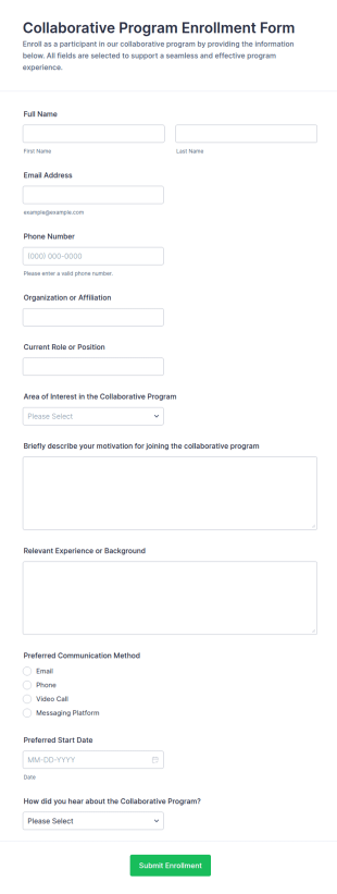 Collaborative Program Enrollment Form Template