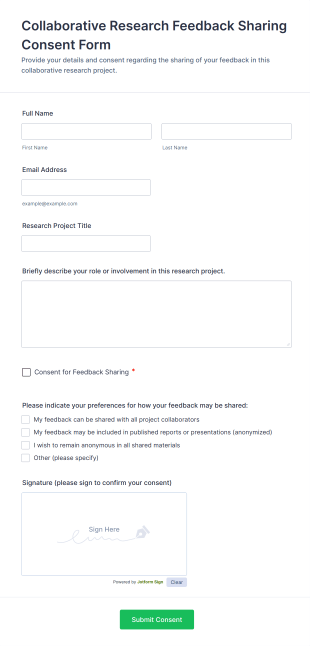 Collaborative Research Feedback Sharing Consent Form Template