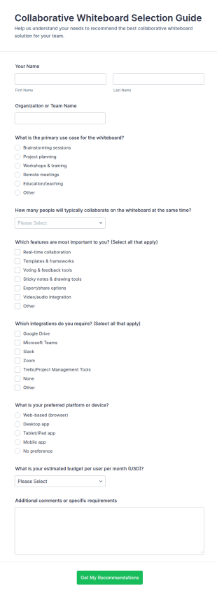Collaborative Whiteboard Selection Guide Form Template