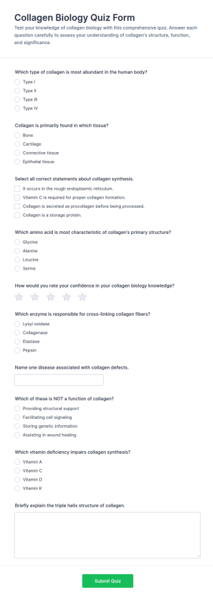 Collagen Biology Quiz Form Template