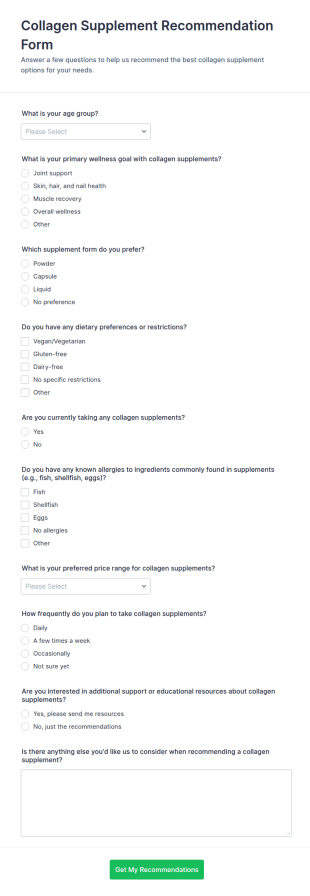 Collagen Supplement Recommendation Form Template