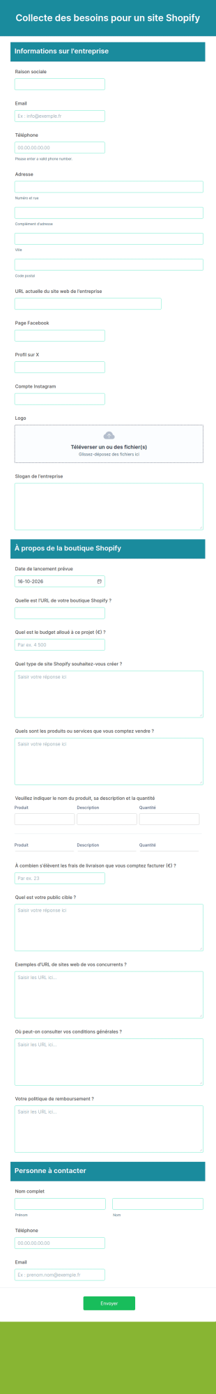 Collecte Des Besoins Pour Un Site Shopify