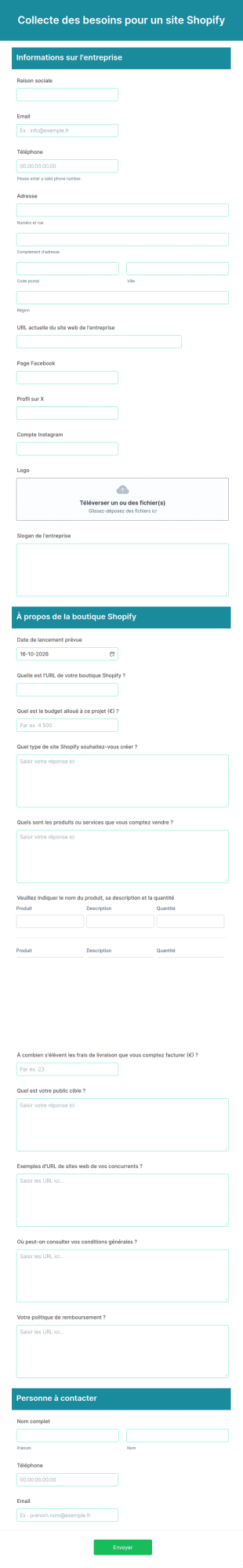 Collecte Des Besoins Pour Un Site Shopify