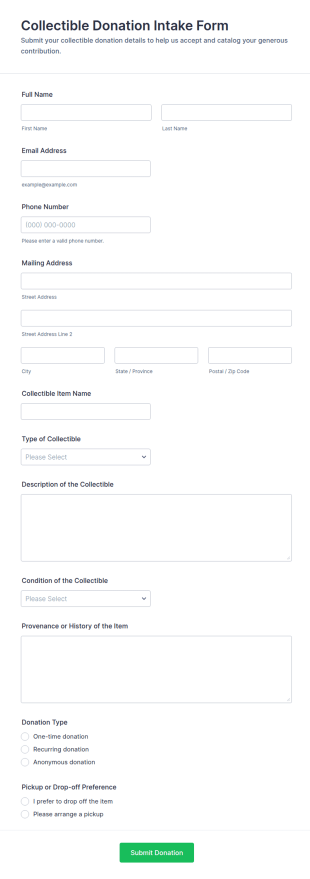 Collectible Donation Intake Form Template