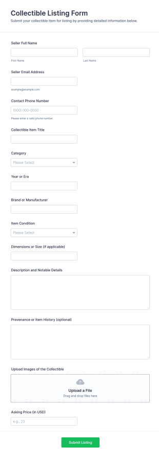 Collectible Listing Form Template
