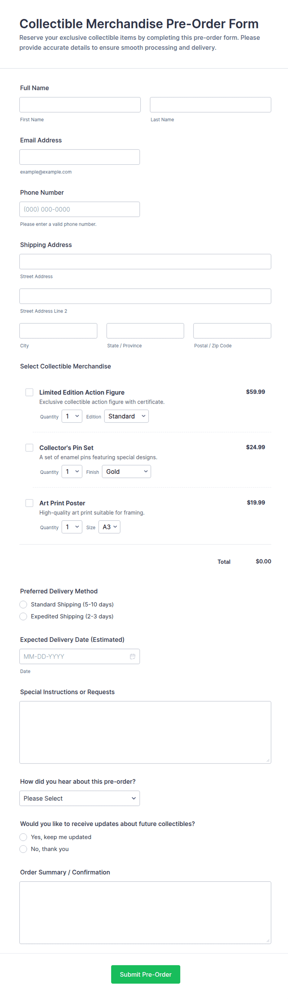 Promoworks In Store Form Collectible Merchandise Pre-Order Form Template | Jotform