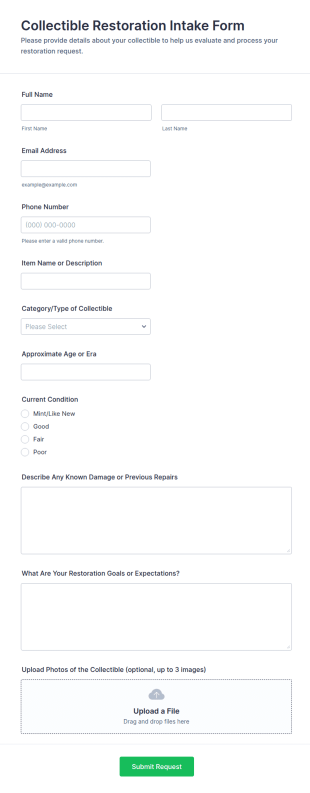 Collectible Restoration Intake Form Template