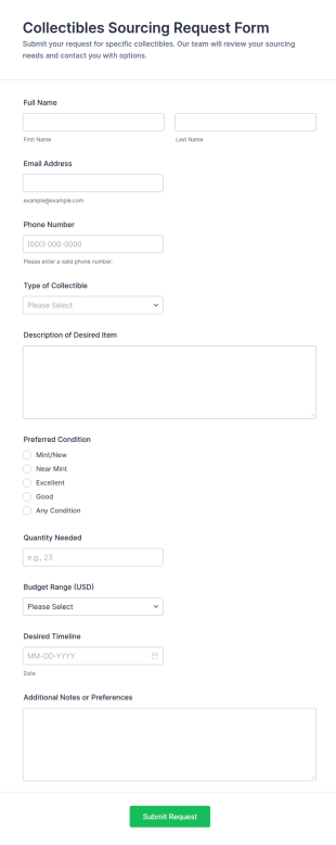 Collectibles Sourcing Request Form Template