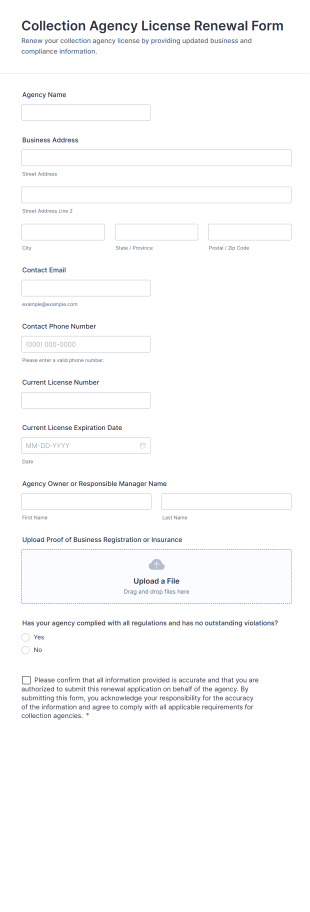 Collection Agency License Renewal Form Template