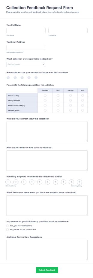 Collection Feedback Request Form Template