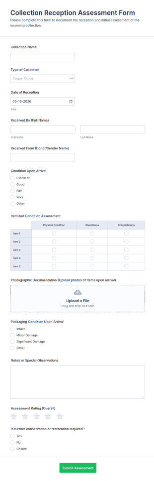 Collection Reception Assessment Form Template