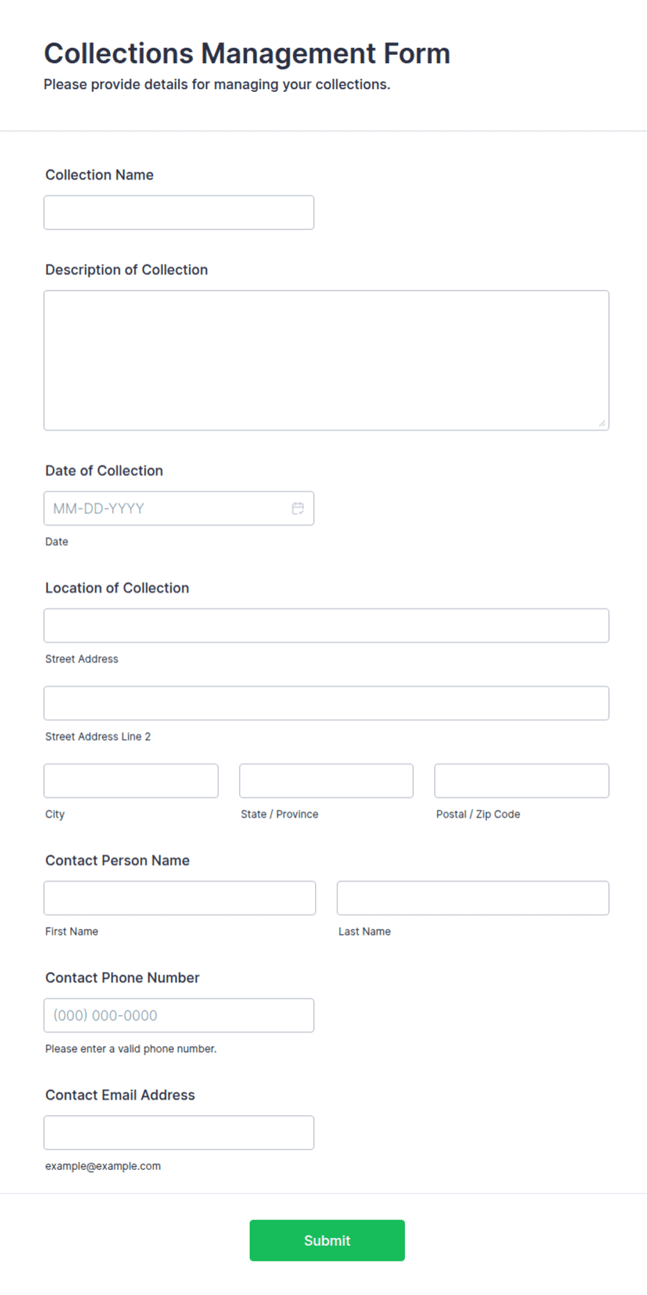 Collections Management Form Template | Jotform