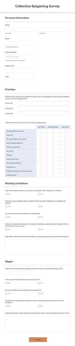 Collective Bargaining Survey Form Template
