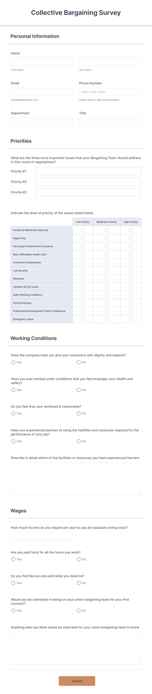 Collective Bargaining Survey Form Template