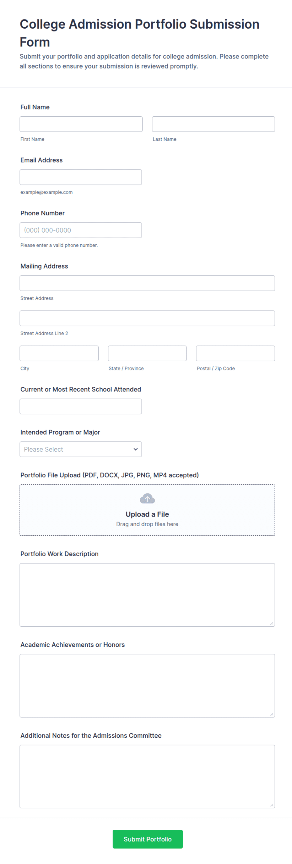 College Admission Portfolio Submission Form Template | Jotform