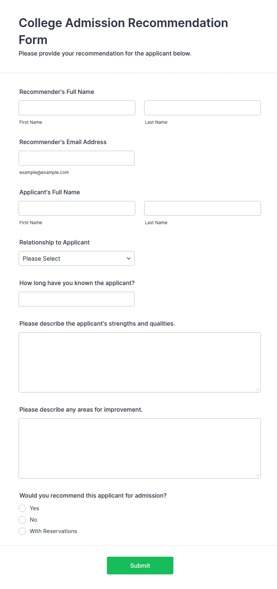 College Admission Recommendation Form Template | Jotform