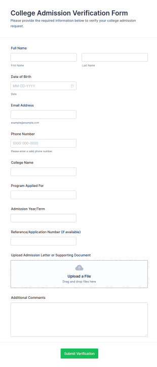 College Admission Verification Form Template