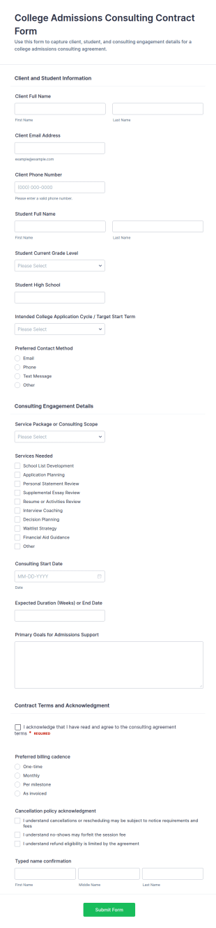 College Admissions Consulting Contract Form Template