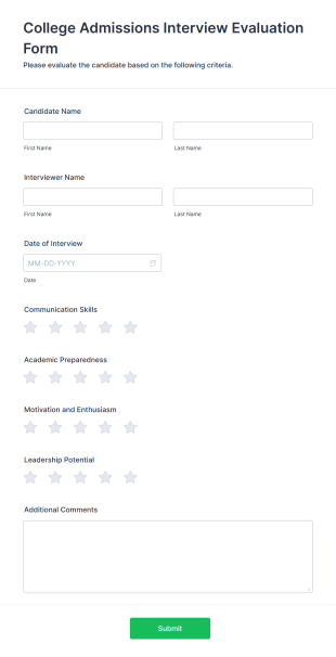 College Admissions Interview Evaluation Form Form Template