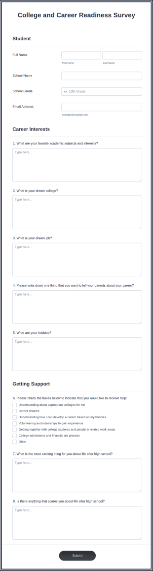 College And Career Readiness Survey Form Template