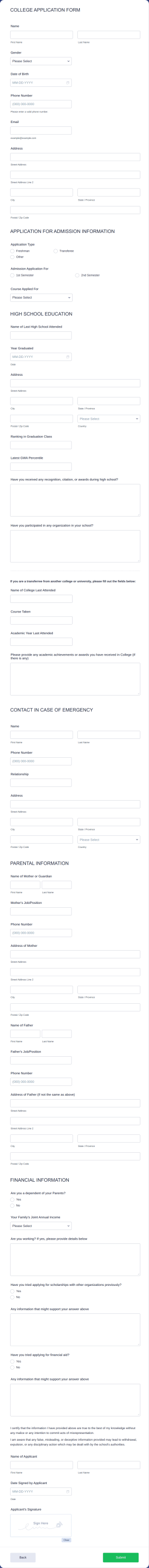 College Application Form Template