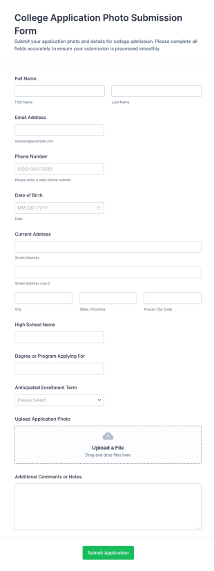College Application Photo Submission Form Template