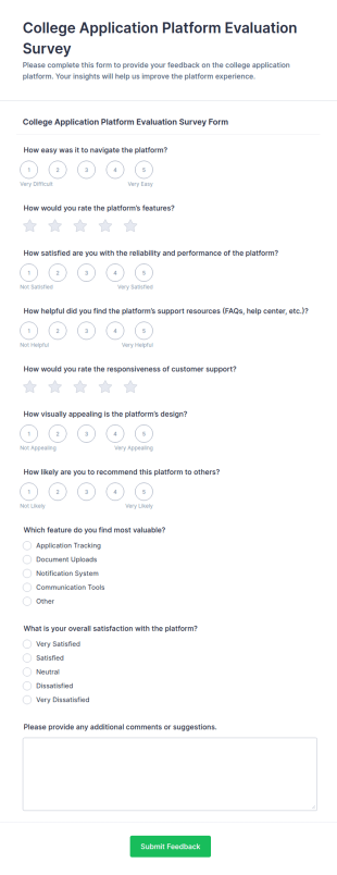 College Application Platform Evaluation Survey Form Template
