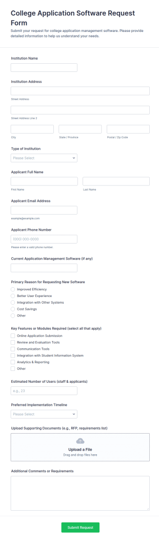 College Application Software Request Form Template