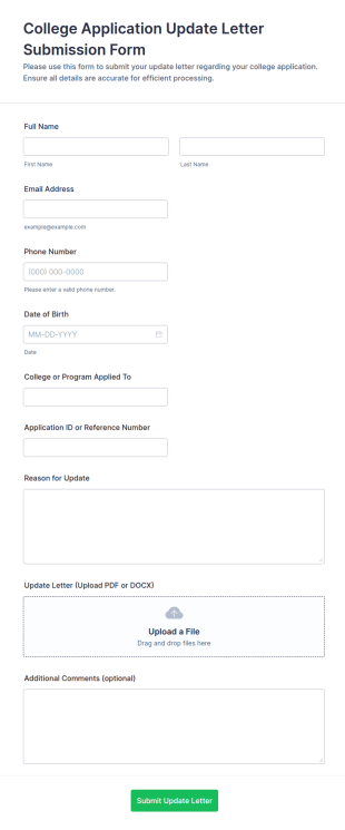 College Application Update Letter Submission Form Template