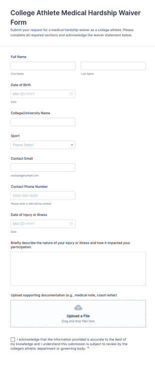 College Athlete Medical Hardship Waiver Form Template
