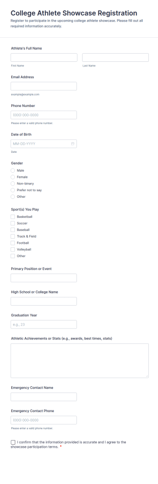 College Athlete Showcase Registration Form Template