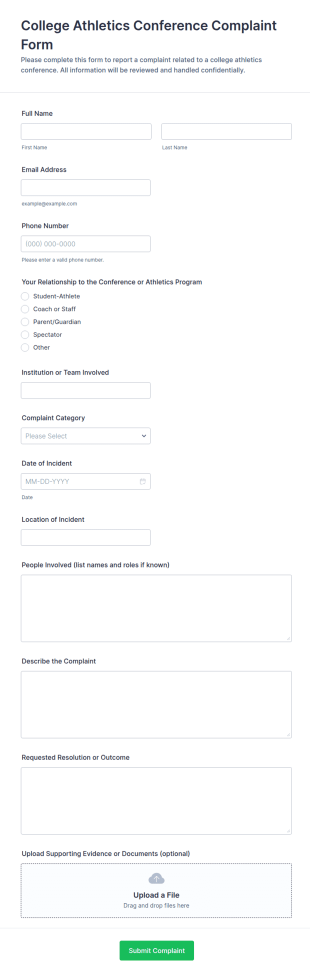College Athletics Conference Complaint Form Template