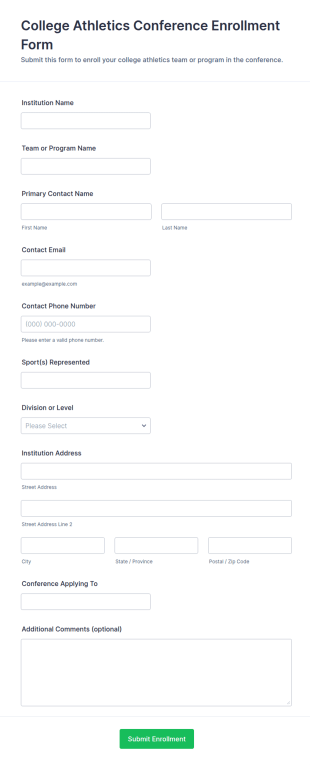 College Athletics Conference Enrollment Form Template