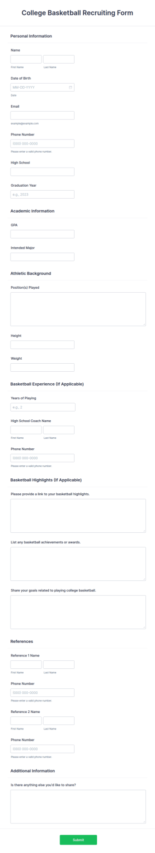 College Basketball Recruiting Form Template