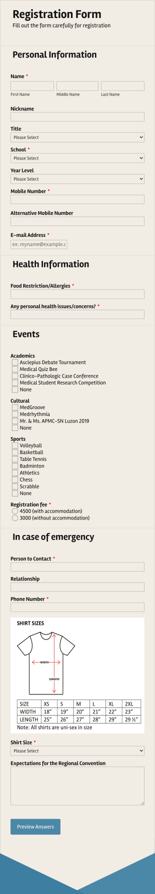 College Camp Registration Form Template