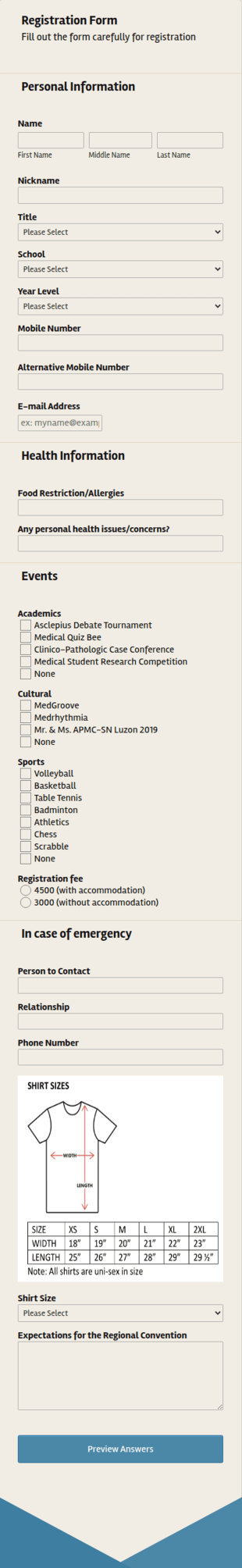 College Camp Registration Form Template