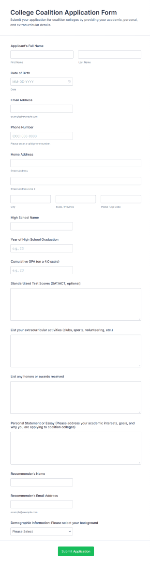 College Coalition Application Form Template