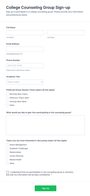 College Counseling Group Sign Up Form Template