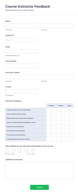 College Course Feedback Form Template