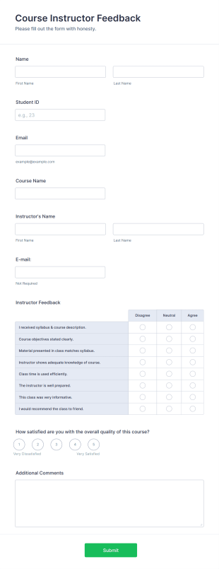 College Course Feedback Form Template