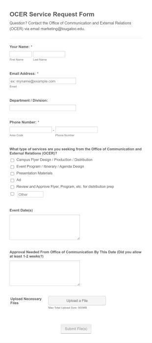 College Service Request Form Template